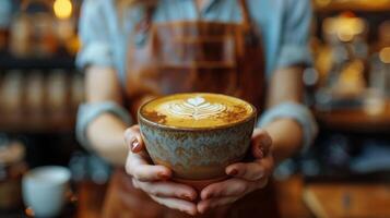 ai generiert Person halten Tasse von Kaffee foto