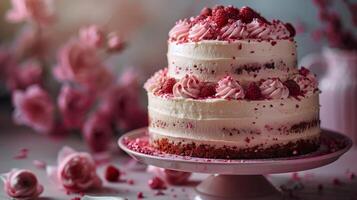 ai generiert Rosa Glasur Kuchen mit Sträusel foto