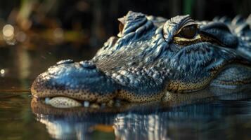 ai generiert groß Alligator im das Wasser foto