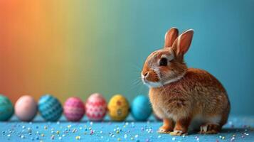 ai generiert Hase Sitzung im Feld von Blumen foto