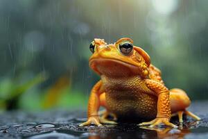 ai generiert Frosch beim das Natur Schwimmbad im Grün tropisch Wald zeigen reichlich Natur foto