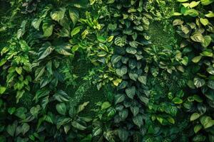 ai generiert Grün Pflanzen Mauer mit Vertikale Garten im Zuhause Innere. Thema von Vegetation, Natur und Öko Design. foto