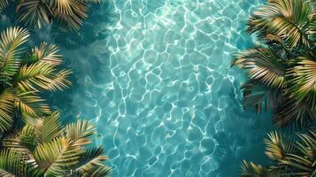 ai generiert Palme von Bäumen gesäumt Schwimmbad foto