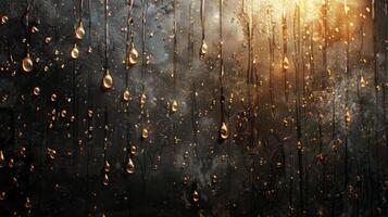 ai generiert Regen fallen auf Fenster mit Sonne Hintergrund foto