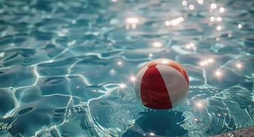 ai generiert Orange und Weiß Ball schwebend im Schwimmbad foto