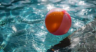 ai generiert Orange und Weiß Ball schwebend im Schwimmbad foto