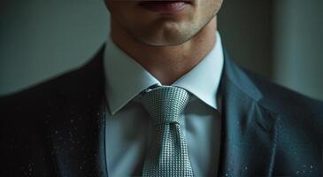 ai generiert schließen oben von ein Mann tragen passen und Krawatte foto