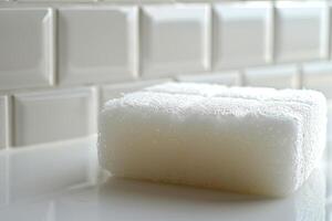 ai generiert nass Weiß Schwamm im Badezimmer. foto