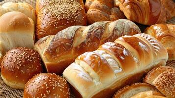 ai generiert sortiert Bäckerei Produkte einschließlich Brote von Brot und Rollen. foto