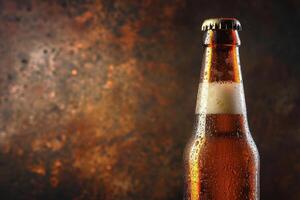 ai generiert Bier Werbung Hintergrund mit Kopieren Raum. ein Flasche von Bier auf ein hölzern Hintergrund. foto
