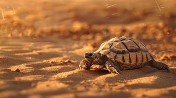 ai generiert Schildkröte im das Wüste mit sonnig Wetter foto