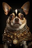 ai generiert Regal Eckzähne elegant Porträts von königlich Hund foto