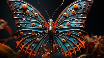 ai generiert das kompliziert Muster auf ein Schmetterling Antennen sind enthüllt im ein Nahansicht Aussicht foto