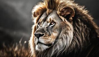 ai generiert ausdrucksvoll Porträt von ein Löwe foto