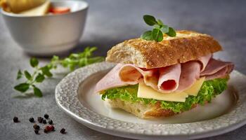 ai generiert lecker Schinken und Käse Sandwich foto