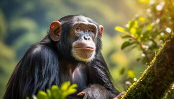 ai generiert ausdrucksvoll Schimpanse im Natur Hintergrund foto