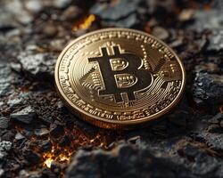 ai generiert Bitcoin Gold Münzen. virtuell Kryptowährung Konzept foto