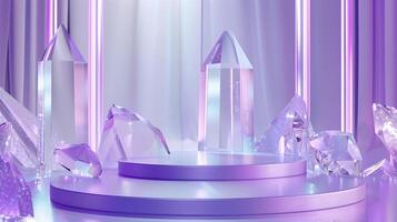 ai generiert Kristall Podium Diamant Hintergrund Anzeige Glas Schmuck Produkt foto