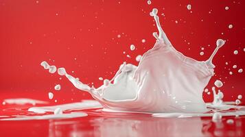 ai generiert Milch Spritzen isoliert auf rot Hintergrund foto