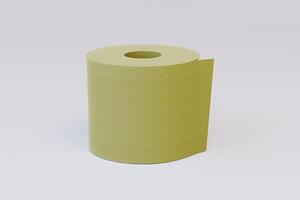 ein rollen von Gelb Toilette Papier auf ein Weiß Hintergrund foto