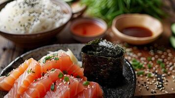 ai generiert etwas roh Zutaten zu machen Sushi foto