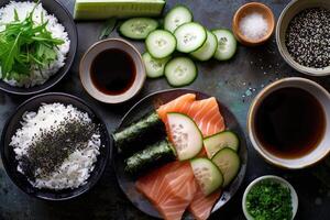 ai generiert etwas roh Zutaten zu machen Sushi foto