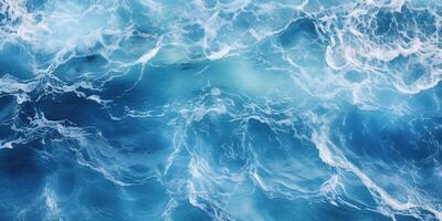 ai generiert abstrakt Blau Ozean Wellen abstürzen mit Weiß Schaum und spritzt Hintergrund. Wasser ausdrucksvoll, künstlerisch, Muster Textur Hintergrund Hintergrund foto