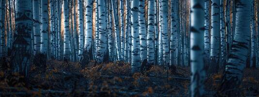 ai generiert ein entspannend Wald von Weiß Birken foto