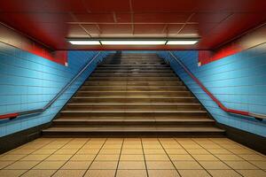 ai generiert Ausfahrt und Eingang Treppe im Öffentlichkeit Bahnhof Fachmann Fotografie foto