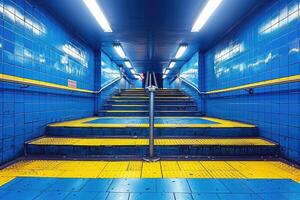 ai generiert Ausfahrt und Eingang Treppe im Öffentlichkeit Bahnhof Fachmann Fotografie foto