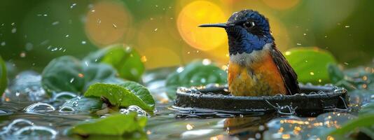 ai generiert ein sehr schön Kolibri in der Nähe von das Fluss foto