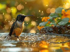 ai generiert ein sehr schön Kolibri in der Nähe von das Fluss foto