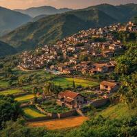 ai generiert ein schön Dorf Aussicht foto