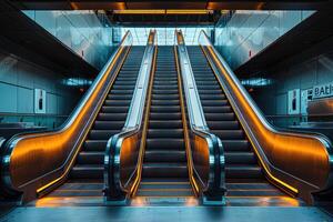 ai generiert Aufzug Rolltreppe ist ziehen um Treppe benutzt wie Transport zwischen Böden oder Ebenen Gebäude Fachmann Fotografie foto