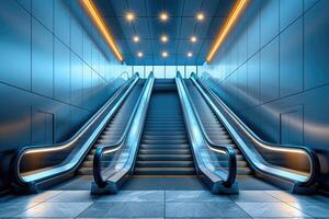 ai generiert Aufzug Rolltreppe ist ziehen um Treppe benutzt wie Transport zwischen Böden oder Ebenen Gebäude Fachmann Fotografie foto