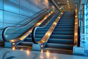 ai generiert Aufzug Rolltreppe ist ziehen um Treppe benutzt wie Transport zwischen Böden oder Ebenen Gebäude Fachmann Fotografie foto