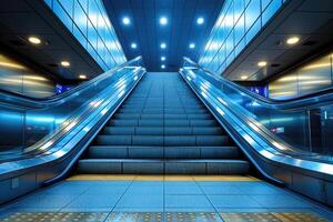 ai generiert Aufzug Rolltreppe ist ziehen um Treppe benutzt wie Transport zwischen Böden oder Ebenen Gebäude Fachmann Fotografie foto