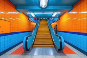 ai generiert Aufzug Rolltreppe ist ziehen um Treppe benutzt wie Transport zwischen Böden oder Ebenen Gebäude Fachmann Fotografie foto