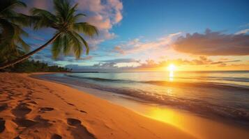 ai generiert Himmel Sonnenuntergang beim Strand Landschaft, ob es ist das warm Farbtöne von ein Sonnenaufgang oder Sonnenuntergang, schimmernd Betrachtung von das Sonne auf das Wolken, das Himmel und Wolken haben das Leistung zu inspirieren foto