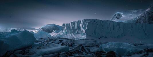 ai generiert Antarktis Gletscher Landschaft beim Nacht foto