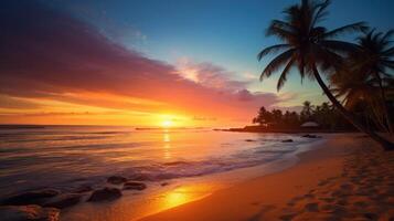 ai generiert Himmel Sonnenuntergang beim Strand Landschaft, ob es ist das warm Farbtöne von ein Sonnenaufgang oder Sonnenuntergang, schimmernd Betrachtung von das Sonne auf das Wolken, das Himmel und Wolken haben das Leistung zu inspirieren foto