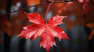 ai generiert einer lebendig Herbst bunt Ahorn Blatt im rot und Gelb Farben. Blatt Farbe trocken Park schließen Illustration Wald Herbst, natürlich Jahreszeit, draussen Garten Blatt Farbe trocken Park schließen foto