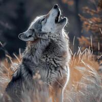 ai generiert Wolf Heulen im Natur foto