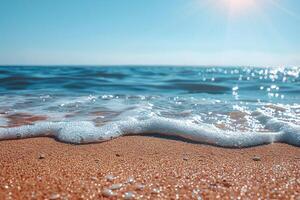 ai generiert Strand Sand mit Ozean Landschaft Fachmann Fotografie foto