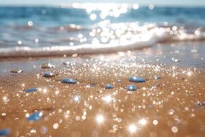 ai generiert Strand Sand mit Ozean Landschaft Fachmann Fotografie foto