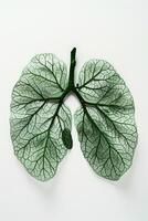ai generiert Mensch Lunge im das bilden von Bäume oder Blätter auf ein Weiß Hintergrund foto