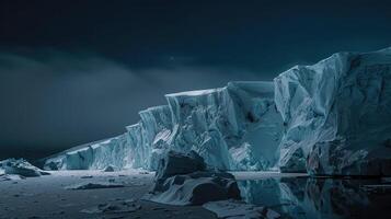 ai generiert Antarktis Gletscher Landschaft beim Nacht foto