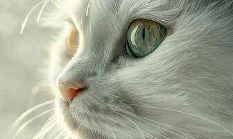 ai generiert schließen oben von Weiß Katze Augen. selektiv Fokus auf Augen. foto