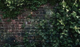 ai generiert Grün Efeu auf das Backstein Wand, Jahrgang Stil, Natur Hintergrund foto