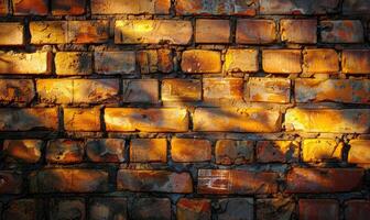 ai generiert alt Backstein Mauer im das Licht von das Rahmen Sonne. abstrakt Hintergrund. foto